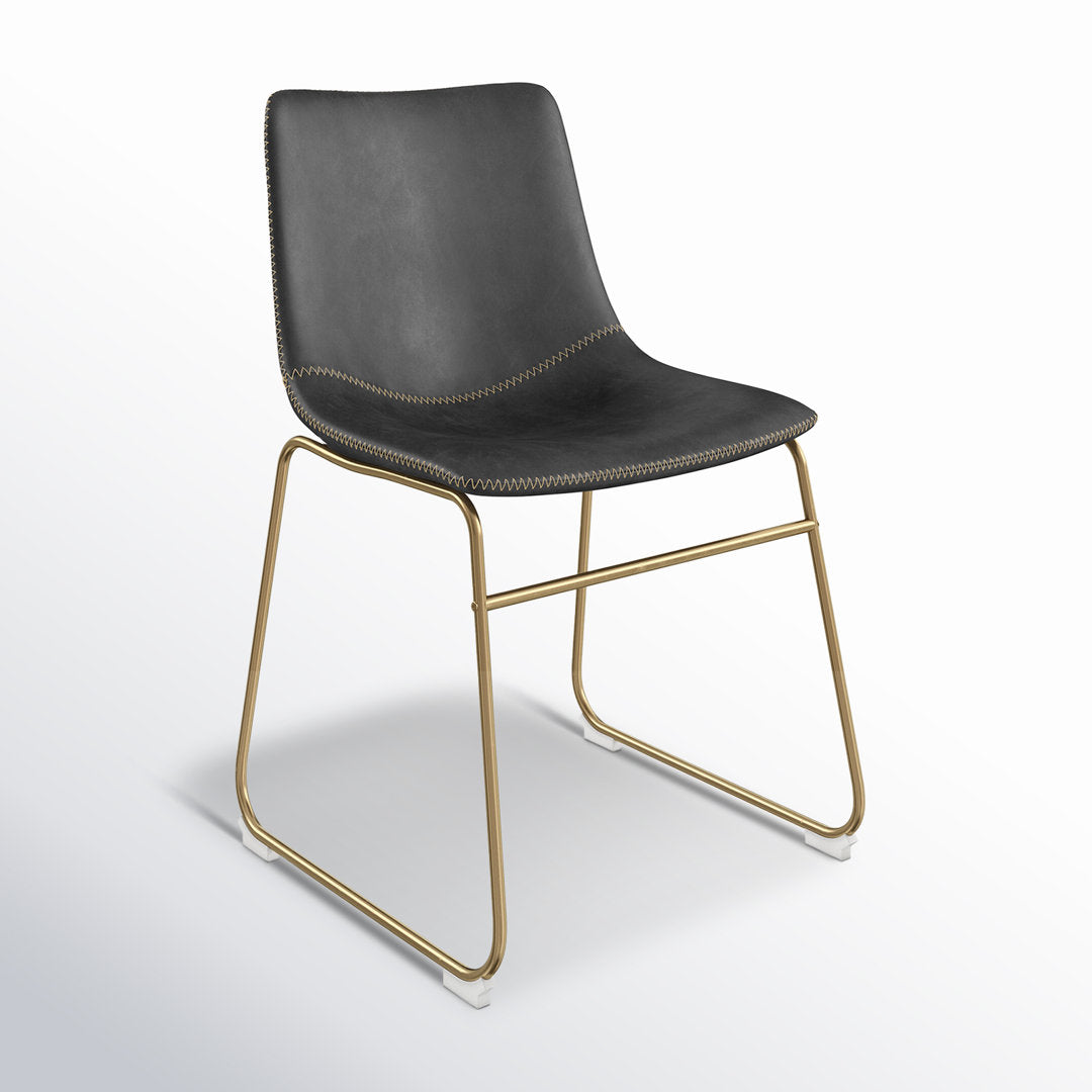 Nia Vegan Leather Side Chair (Set of 2) AllModern Frame Color: Gold, Upholstery Color: Black
