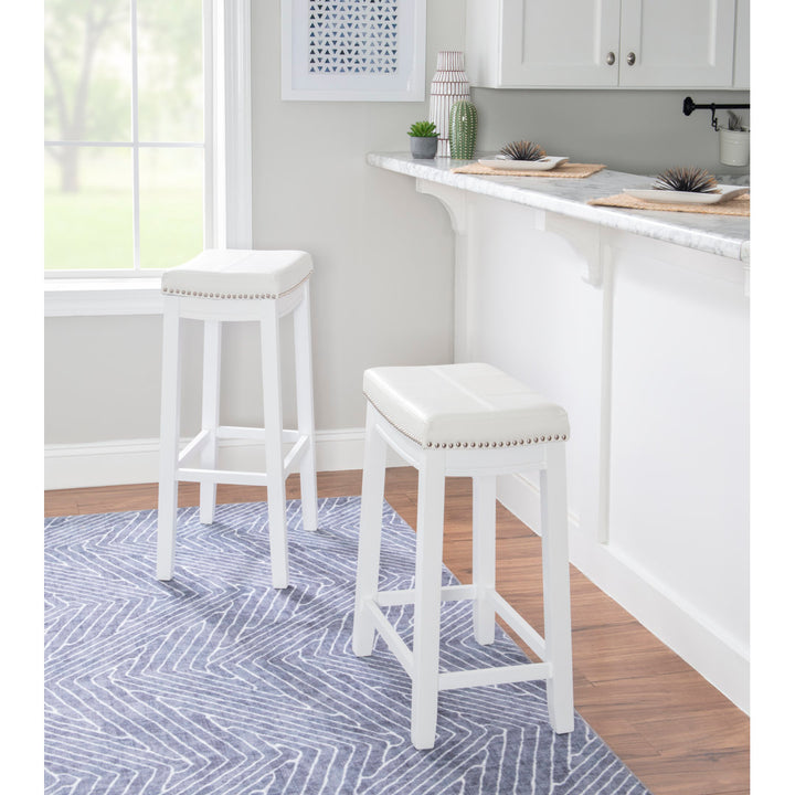 Arlyce Counter & Bar Solid Wood Backless Stool with Upholstered Seat Lark Manor™ Seat Height: Bar Stool (32.25" Seat Height)