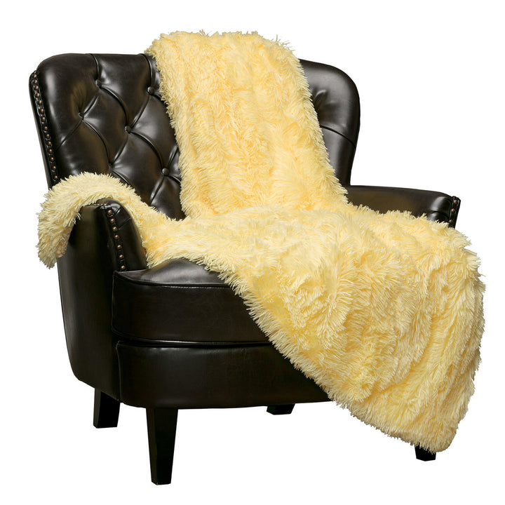 Shaggy Shaggy Super Elegent Sherpa Long Fur Throw Chanasya Color: Yellow Size: 50" W x 65" L