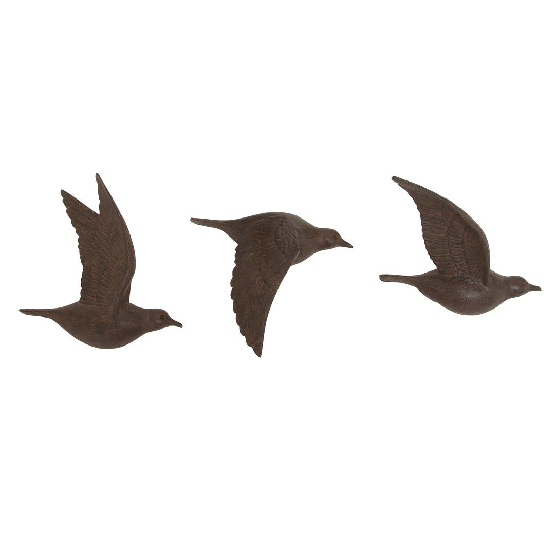 3 Piece Brown Polystone Metallic 3D Sculpted Bird Wall Decor Set Breakwater Bay