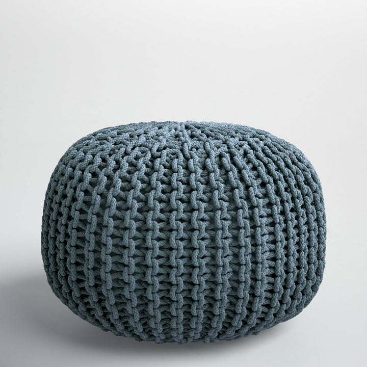 Anely 20" Wide Round Pouf Ottoman Highland Dunes Body Fabric: Navy Cotton