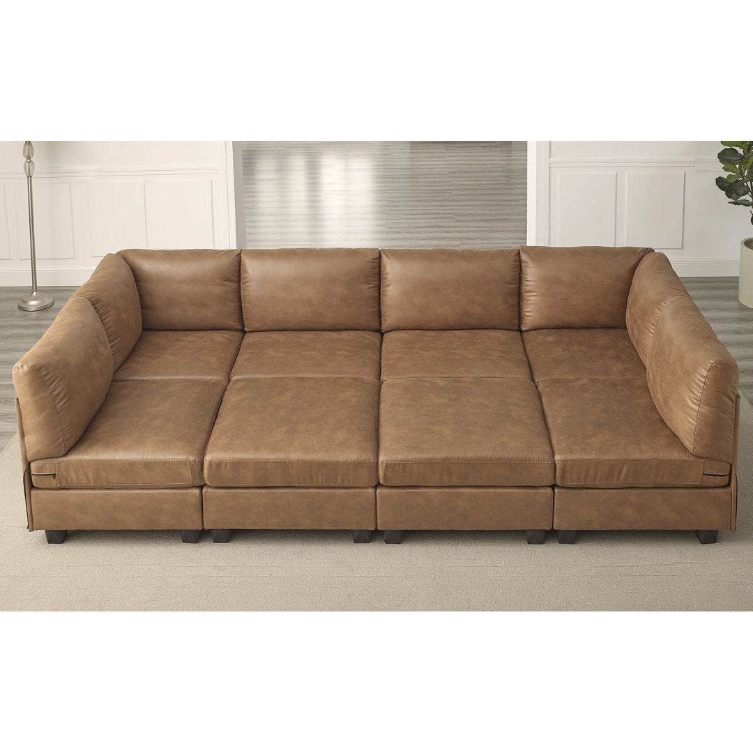 Barnwell 120" Wide Faux Leather Modular Corner Sectional with Ottoman Three Posts™ Body Fabric: Ginger