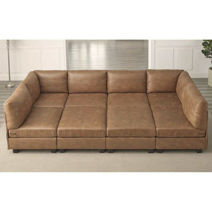 Barnwell 120" Wide Faux Leather Modular Corner Sectional with Ottoman Three Posts™ Body Fabric: Ginger