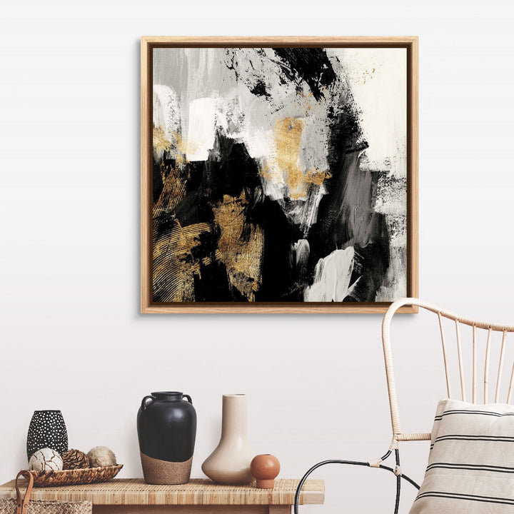 Neutral Gold Collage I by Victoria Borges - Painting Print on Canvas Ivy Bronx Size: 37.25" H x 37.25" W x 1.75" D Format: Natural Floating Frame Canvas