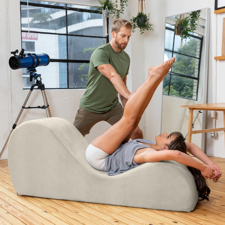 Symons Sleek Chaise Lounge for Yoga - for Stretching, Relaxation, Exercise & More Latitude Run® Fabric: Beige Polyester Blend