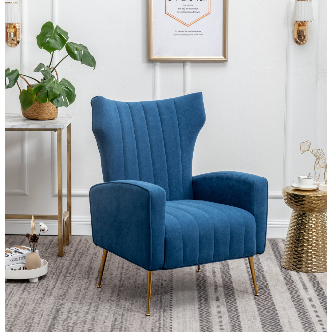 Floreal 27.5" Wide Velvet Wingback Chair Etta Avenue™ Fabric: Blue