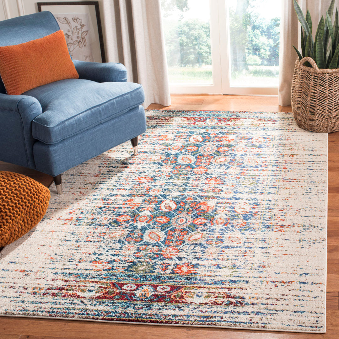 Hertzler Floral Ivory/Blue Area Rug Langley Street® Rug Size: Square 5'