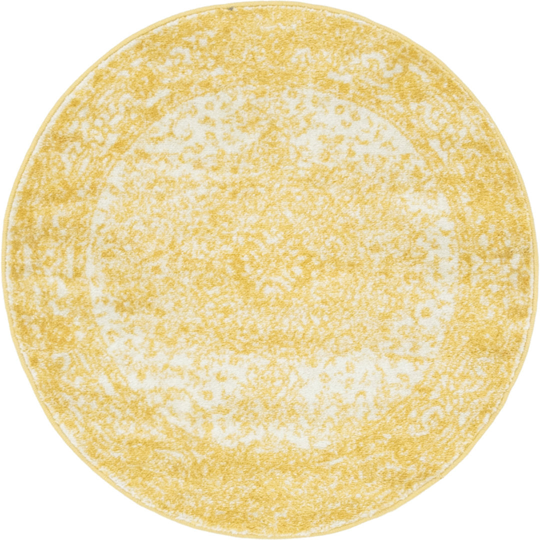 Oriental Yellow Area Rug Charlton Home® Rug Size: Round 3'