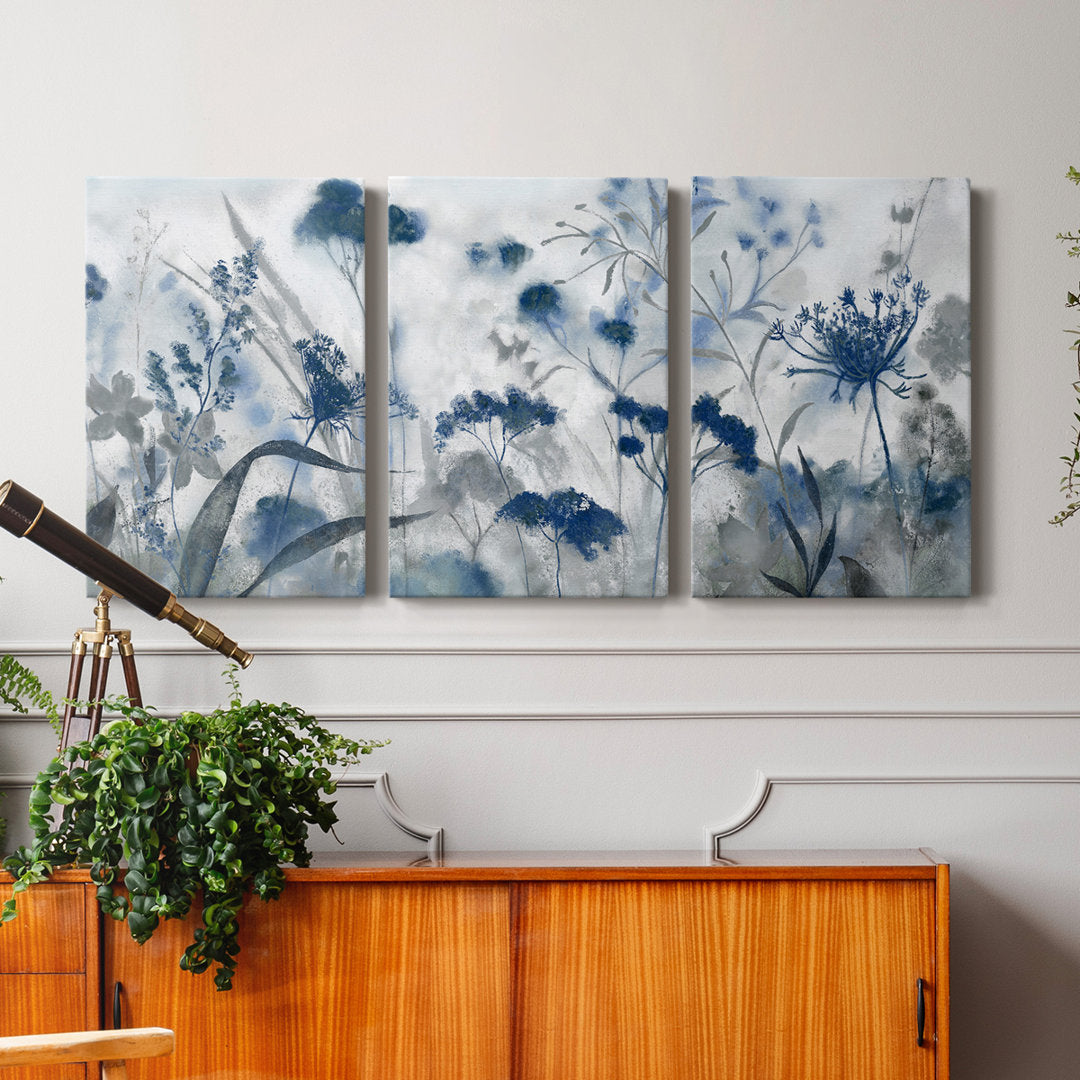 Inky Indigo - 3 Piece Picture Frame Print on Canvas Lark Manor™ Size: 36" H x 72" W x 1" D