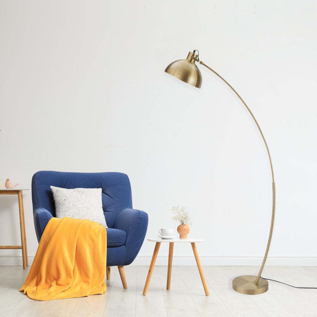 Riceboro 63" Arched Floor Lamp Wrought Studio™ Shade Color: Antique Brass