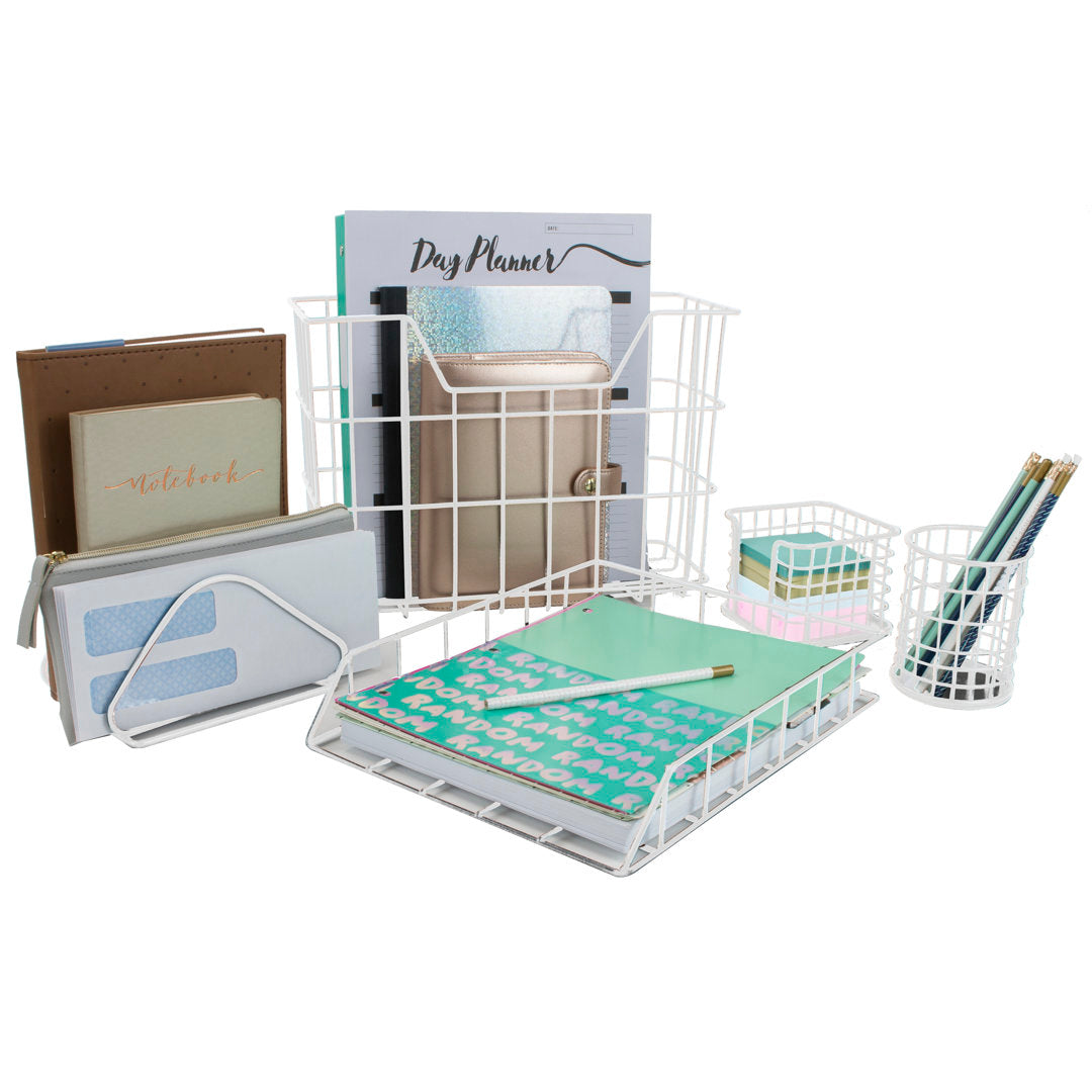 Sorbus Wire Metal 5 in 1 Desk Organizer Set Sorbus Finish: White