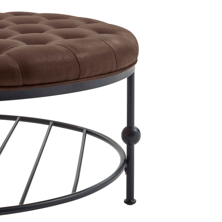 Jacki 36'' Wide Faux Leather Tufted Round Cocktail Ottoman Williston Forge Body Fabric: Coffee Brown