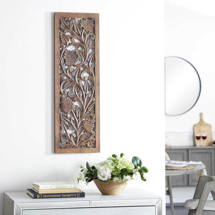 Wooden Handmade Intricately Carved Acanthus Floral Home Brown Wall Decor Fleur De Lis Living