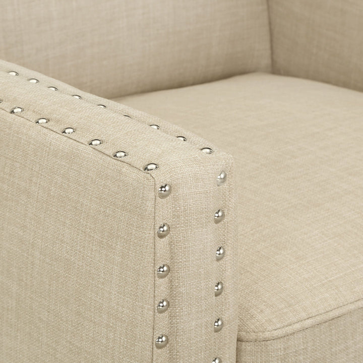 Hilga Erica Accent Armchair With Chrome Nailhead Trim Winston Porter Fabric: Beige Polyester Blend