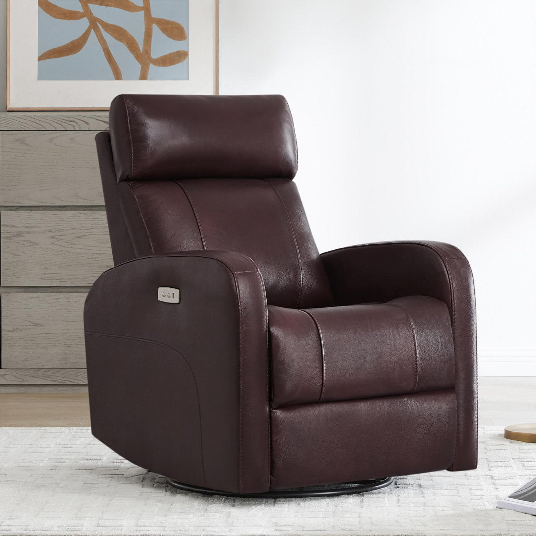 Arrianna-Fiona Genuine Leather Swivel Power Recliner Wade Logan® Upholstery Color: Burgundy