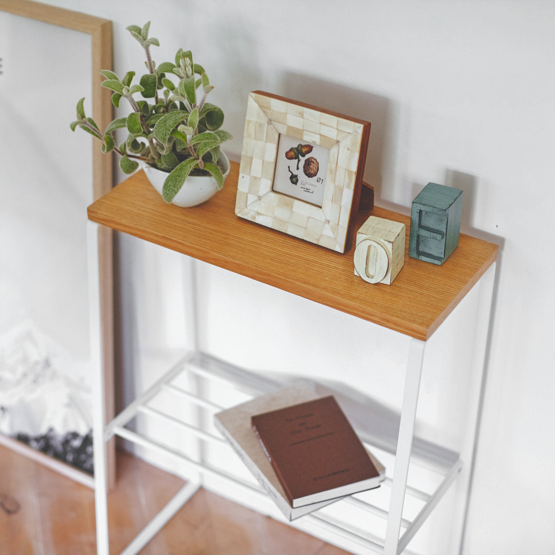 Tosca Yamazaki Home Narrow Living Room End Table, Slim Side Storage Shelf Accent Table, Steel + Wood Yamazaki Home