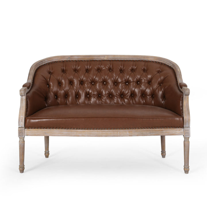 Atenea 49.5'' Upholstered & Birch Wood Loveseat August Grove® Upholstery Color: Cognac Faux Leather