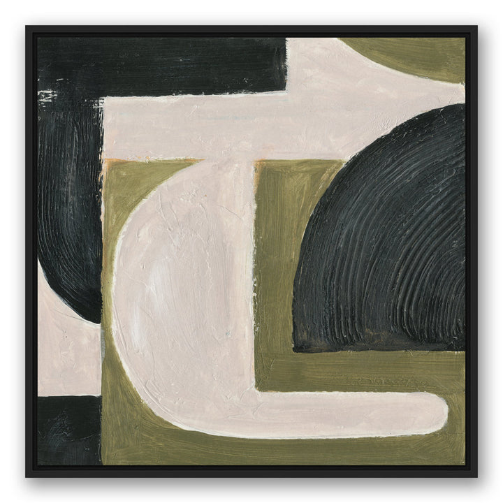 Abstract with Green - Painting on Canvas Ivy Bronx Size: 31.75" H x 31.75" W x 1.75" D Format: Black Floater Frame Canvas
