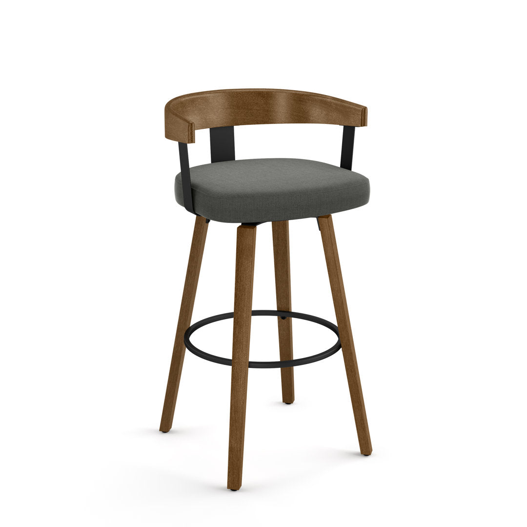 Calvion Swivel Counter & Bar Stool with Wooden Backrest Wade Logan® Upholstery: Charcoal Gray, Seat Height: Counter Stool (26.25" Seat Height)