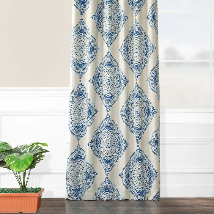 Klyszejko Majestic Medallion Printed Room Darkening Curtains for Living Room, Bedroom Single Panel Bungalow Rose Curtain Color: Blue Size per Panel: 50"W x 120"L