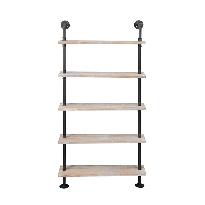 Juan 5 Tiered Shelf Industrial Pipe Shelves Williston Forge Finish: Black Pipe/White Washed Shelves