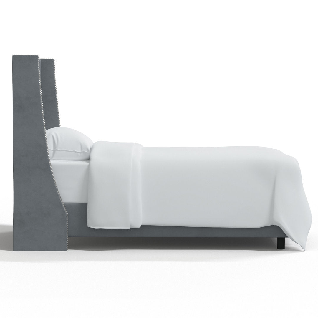 Annabel Upholstered Wingback Bed Kelly Clarkson Home Size: Twin Body Fabric: Classic Steel Gray Performance Velvet