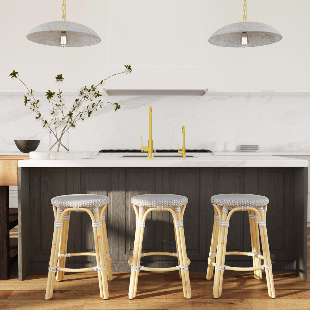 Alastair Bar & Counter Stool Birch Lane™ Color: Gray/White Dot/Natural Rattan Frame Seat Height: Counter Stool (24" Seat Height)
