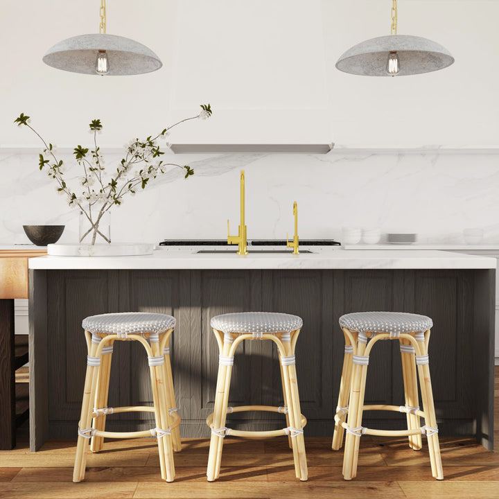 Alastair Bar & Counter Stool Birch Lane™ Color: Gray/White Dot/Natural Rattan Frame Seat Height: Counter Stool (24" Seat Height)