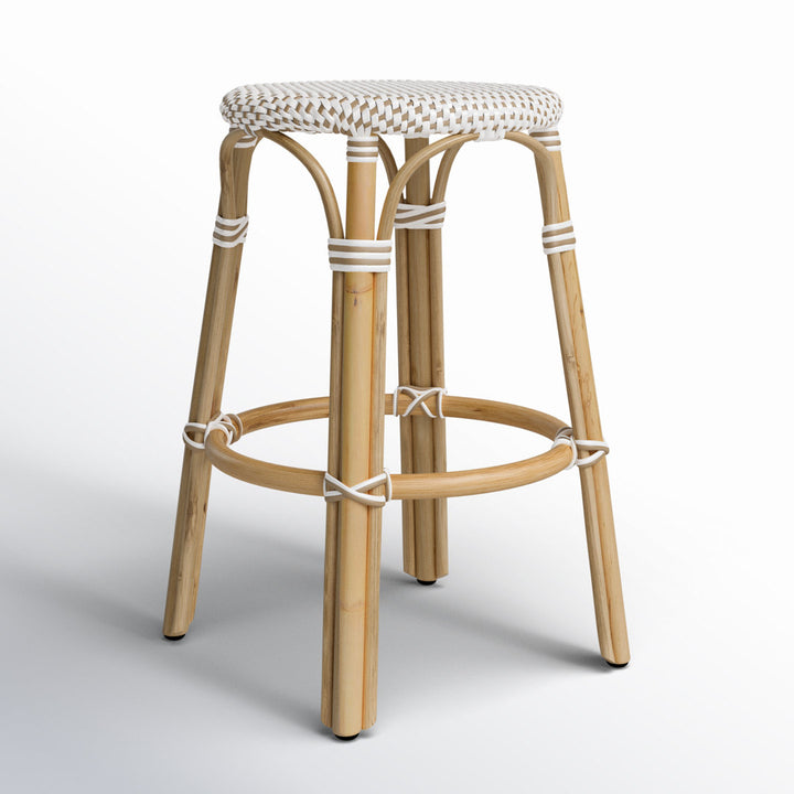 Alastair Bar & Counter Stool Birch Lane™ Color: White/Tan Dot/Natural Rattan Frame Seat Height: Counter Stool (24" Seat Height)