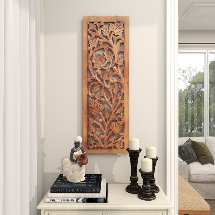 Wooden Handmade Intricately Carved Acanthus Floral Home Brown Wall Decor Fleur De Lis Living