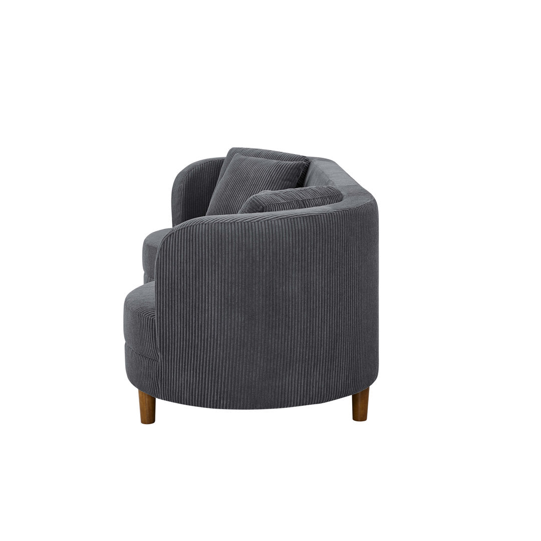 Lutanda 90" Round Arm Curved Sofa Ebern Designs Fabric: Dark Gray Corduroy