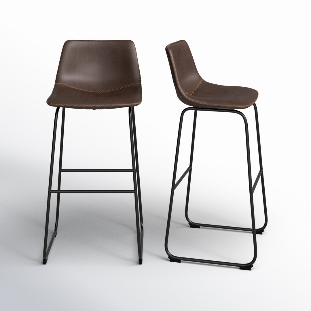 Nia Vegan Leather Bar & Counter Stool (Set of 2) AllModern Frame Color: Black Seat Height: Bar Stool (29" Seat Height), Upholstery: Brown Distressed Vegan Leather