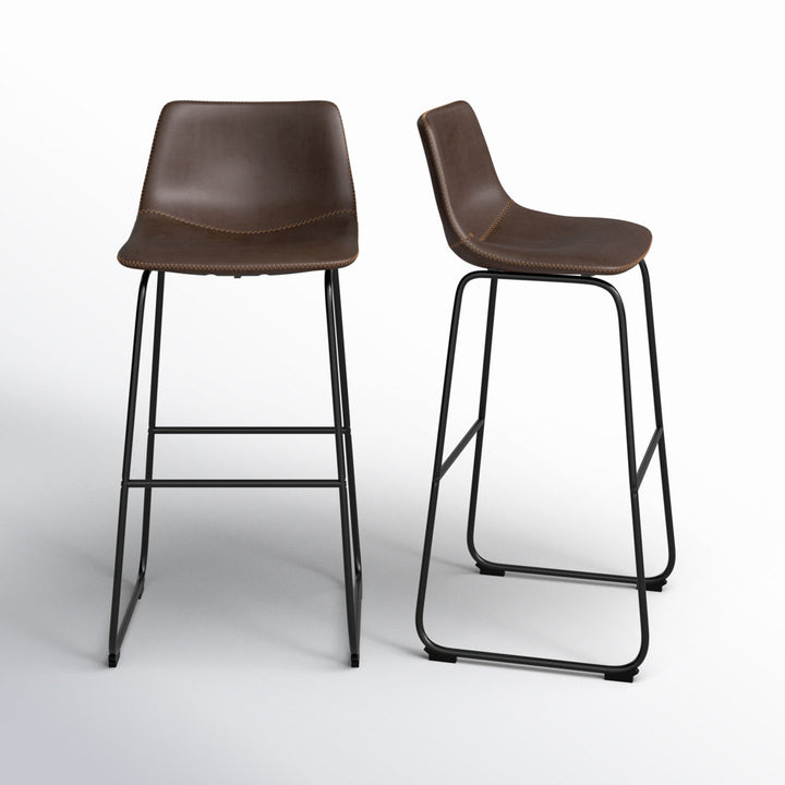 Nia Vegan Leather Bar & Counter Stool (Set of 2) AllModern Frame Color: Black Seat Height: Bar Stool (29" Seat Height), Upholstery: Brown Distressed Vegan Leather