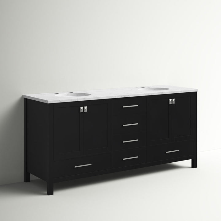 Bagdai 72" Wide Bathroom Vanity Set Wade Logan® Base Finish: Black, Top Finish: Calacatta Quartz