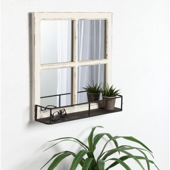 Kaufman Farmhouse Beveled with Shelves Accent Mirror Gracie Oaks Size: 20" H x 20" W Finish: White