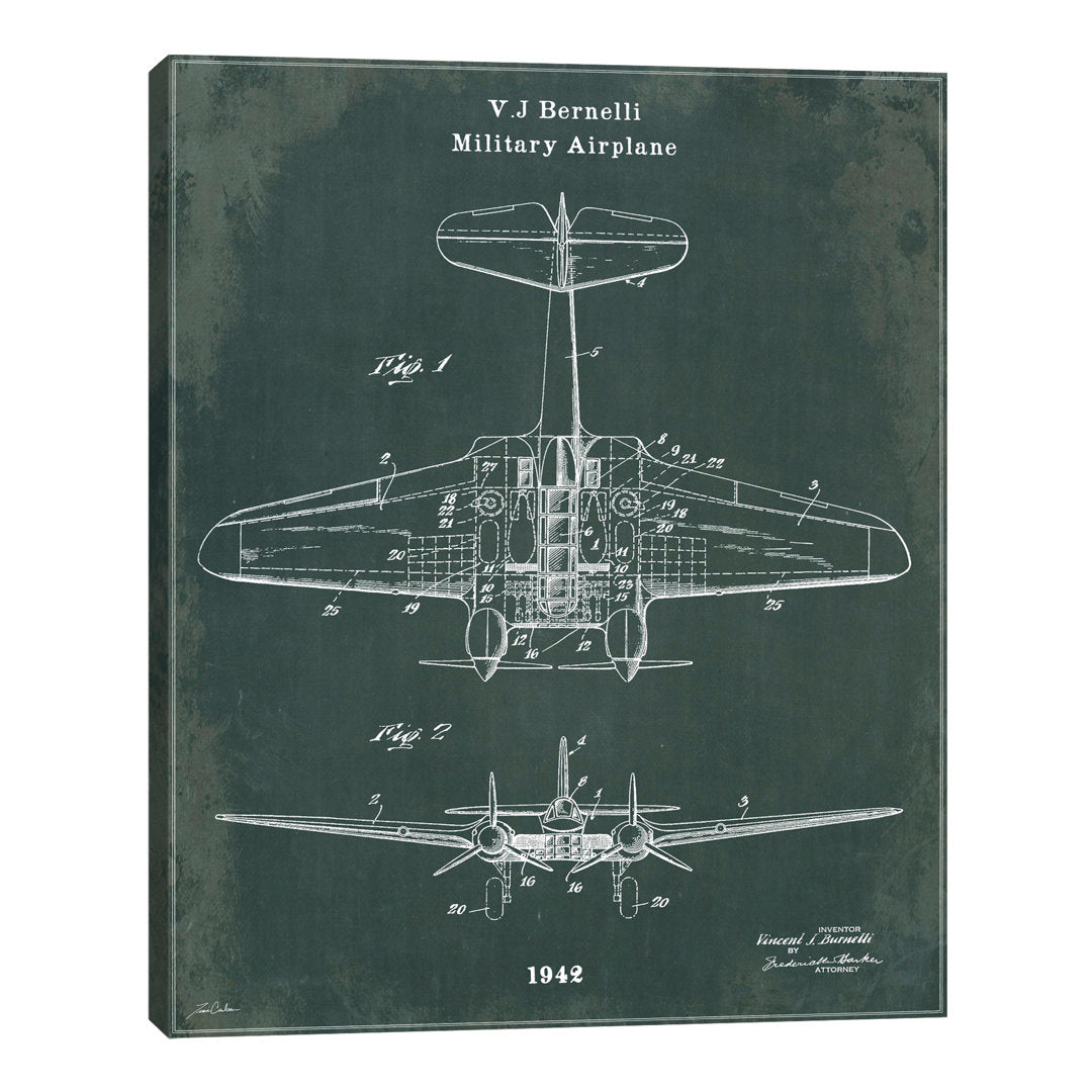 Military Airplane by Tina Carison - Wrapped Canvas Graphic Art Print Williston Forge Size: 40" H x 30" W x 1.5" D