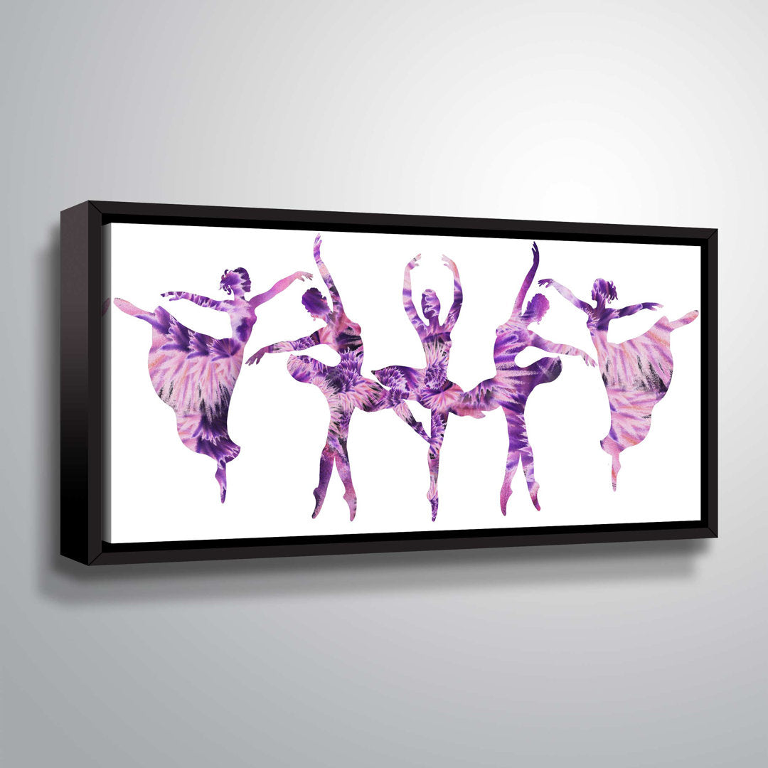 Hayhurst Purple Ballerinas Silhouette Graphic Art on Canvas Viv + Rae™ Size: 18" H x 36" W Format: Black Framed
