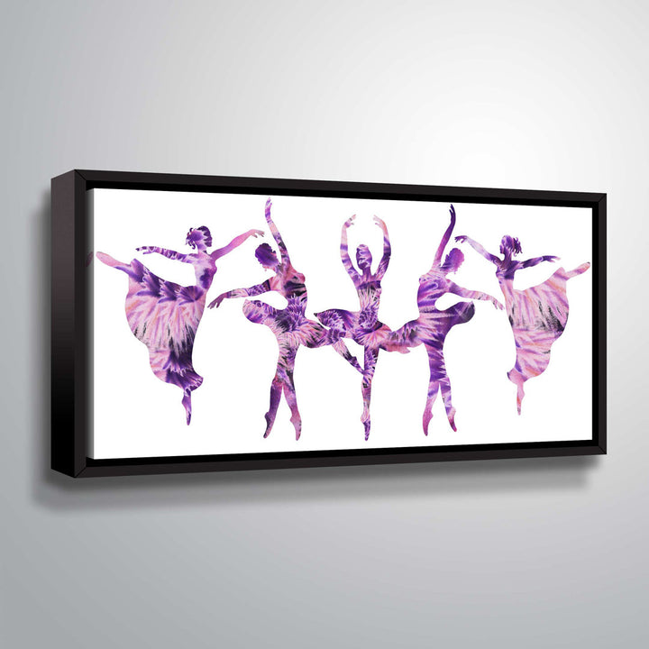 Hayhurst Purple Ballerinas Silhouette Graphic Art on Canvas Viv + Rae™ Size: 18" H x 36" W Format: Black Framed
