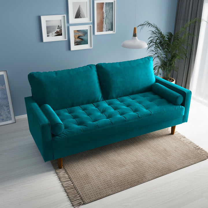 Sellner 70" Velvet Square Arm Tufted Seat Sofa George Oliver Fabric: Teal Blue Velvet