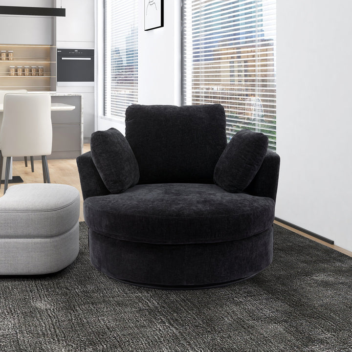 Achorn 42.26" W Polyester Recessed Arm Slipcovered Swivel Barrel Chair Hokku Designs Fabric: Black Polyester