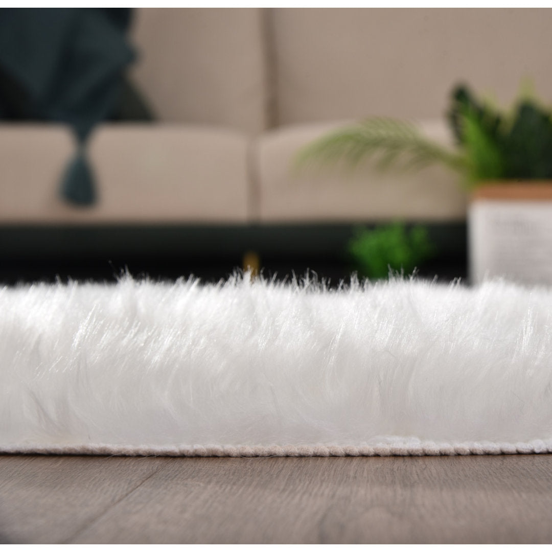 Mamduh Handmade Shag Faux Sheepskin White Rug Everly Quinn Rug Size: Runner 2' x 5'