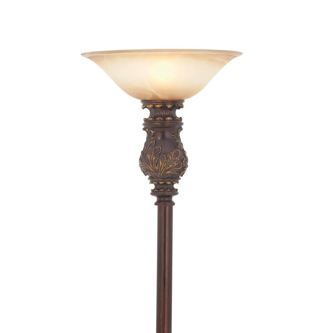 Metal Antique Style Brown Torchiere Fleur De Lis Living