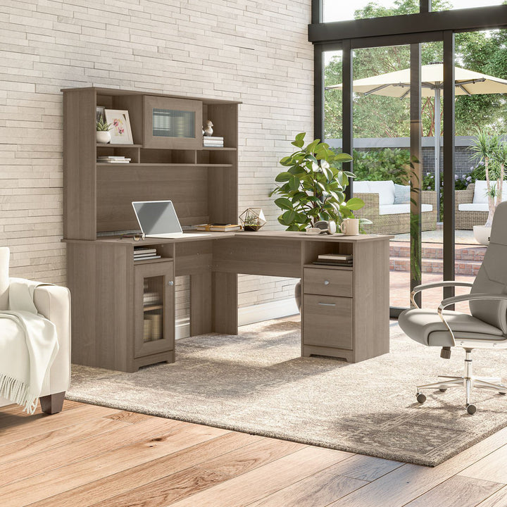 Shelonda L-Shape Executive Desk with Hutch Latitude Run® Color: Ash Gray