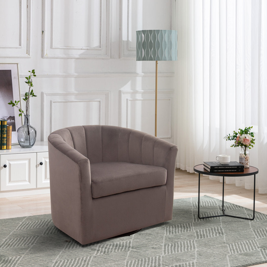 Lydia 29.5" Wide Velvet Upholstered Swivel Barrel Chair Latitude Run® Body Fabric: Gray Cotton Blend