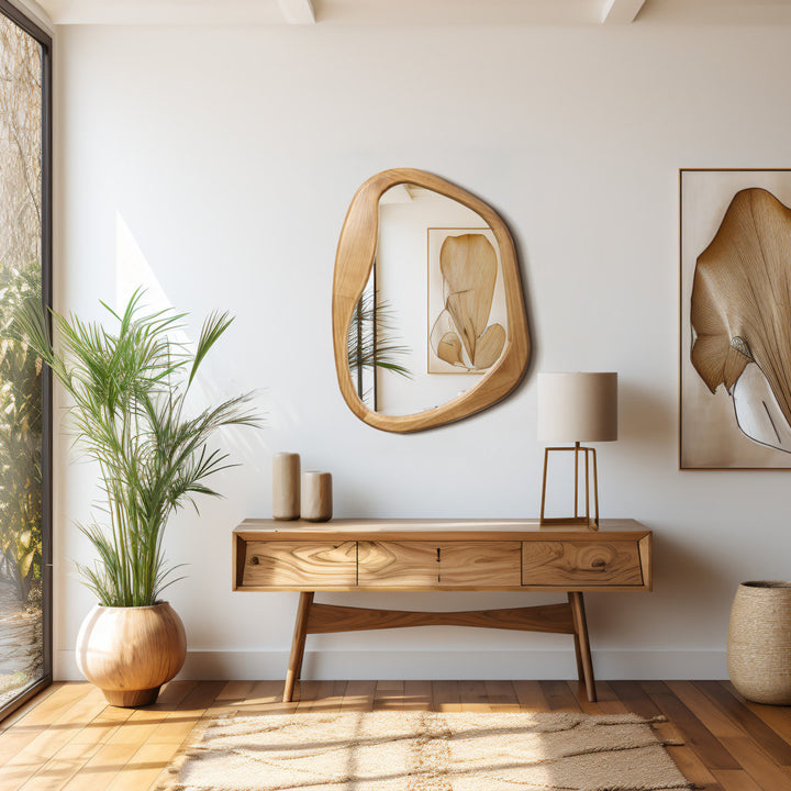 Asymmetrical Pine Wood Frame Wall Mirror Wade Logan®
