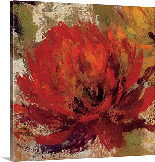 Fiery Dahlias II by Silvia Vassileva - Print Winston Porter Size: 16" H x 16" W x 1.5" D Format: Canvas