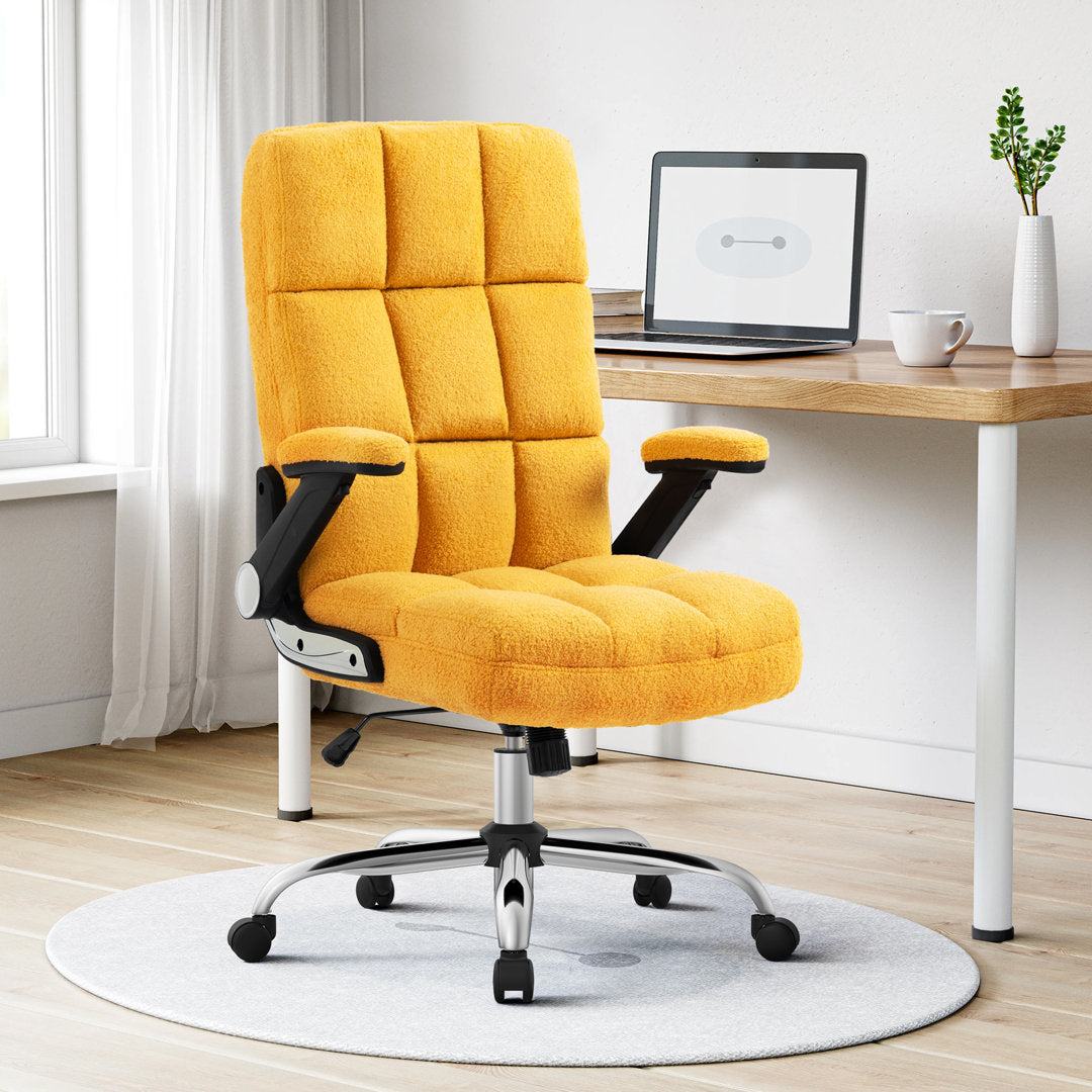 Ergonomic Office Chair Velvet and Teddy Fleece Fabric Inbox Zero Upholstery Color: Yellow