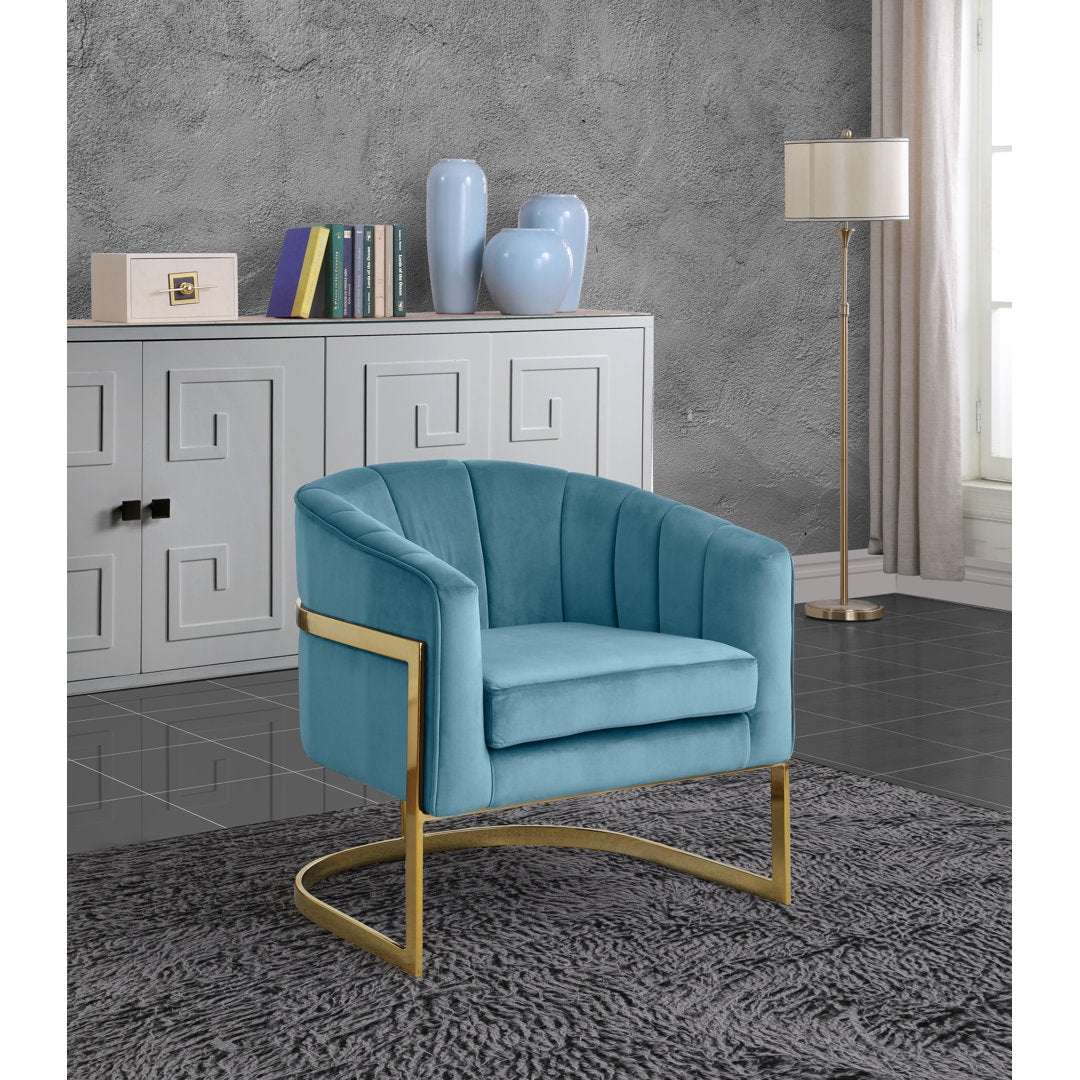 Barnicle 30" Wide Velvet Barrel Chair Everly Quinn Body Fabric: Aqua Velvet