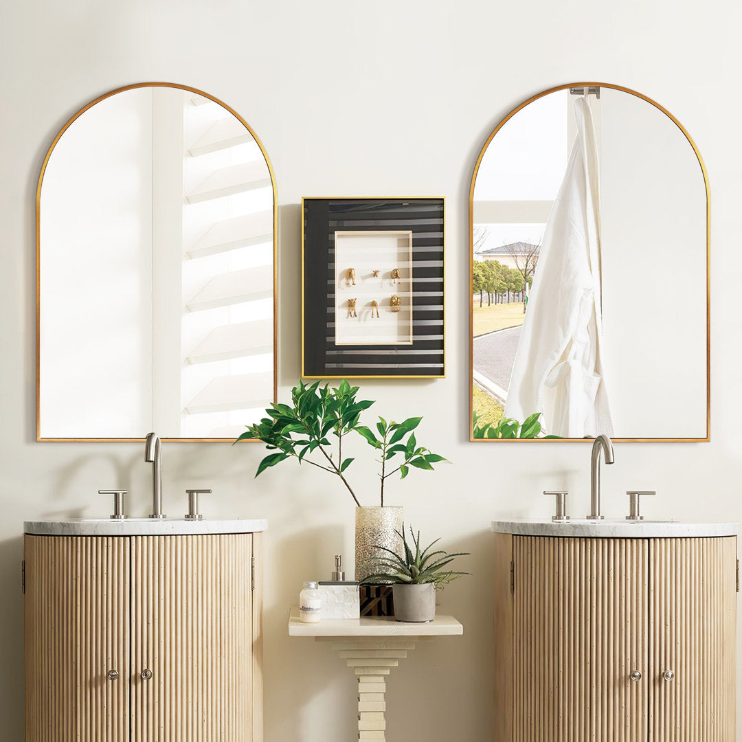 Arch Metal Arched Wall Mirror (Set of 2) Latitude Run® Size: 36'' x 24'' Finish: Gold