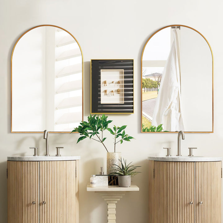 Arch Metal Arched Wall Mirror (Set of 2) Latitude Run® Size: 36'' x 24'' Finish: Gold